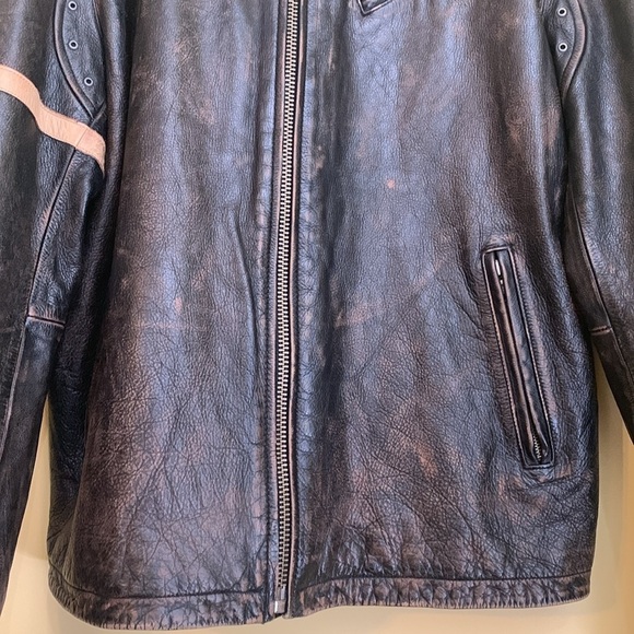 Banana Republic Brown Vintage Cafe Racer Motorcycle Leather Bomber Jacket XL T - Picture 6 of 17
